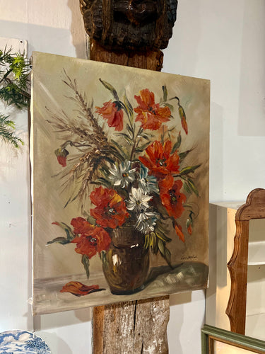 Vintage Floral Oil Painting on Canvas